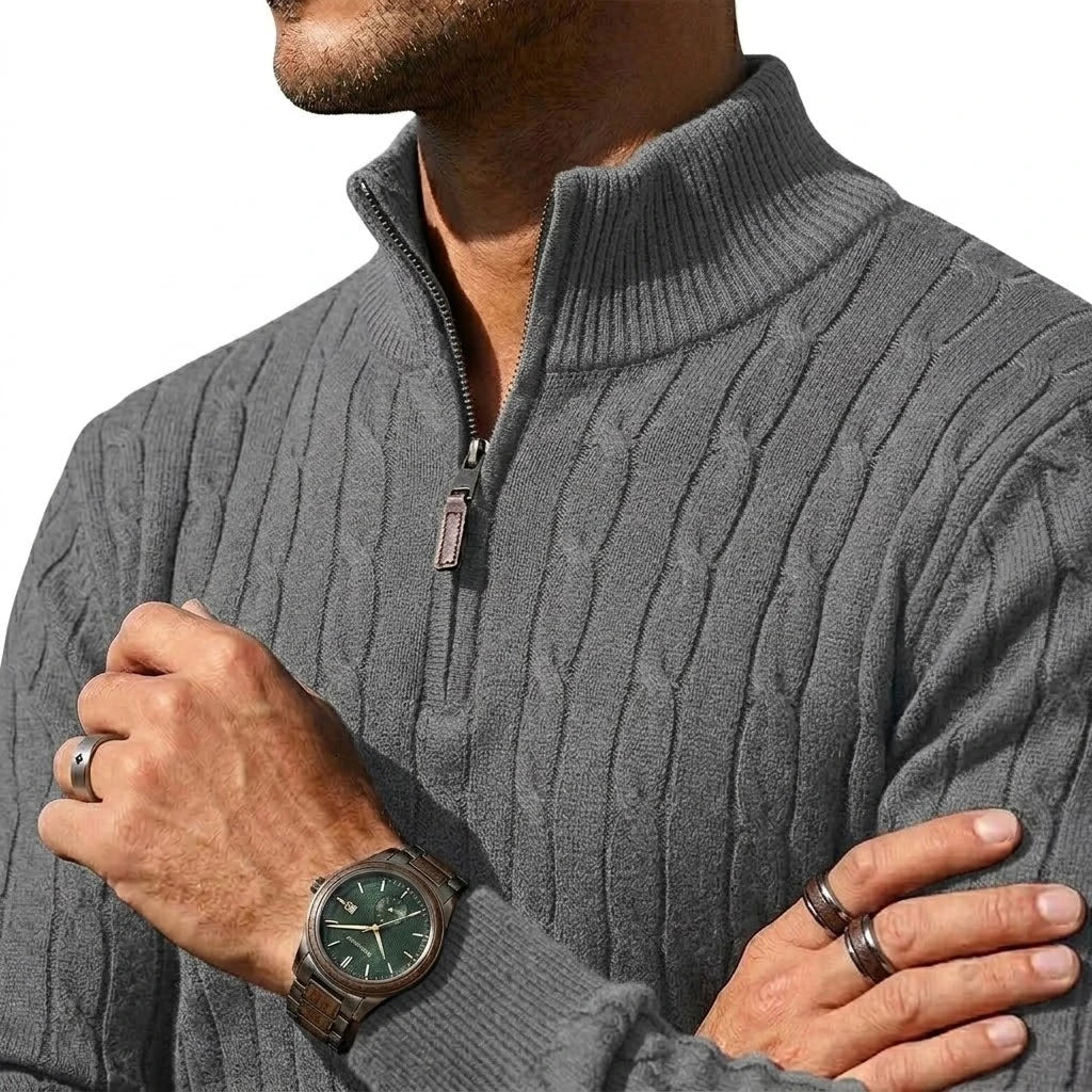 New Men's Cable Knit Half Zip Sweater Jacket Casual Long Sleeve Knitted Pullover Autumn Winter Warm Cardigan Outerwear Coats
