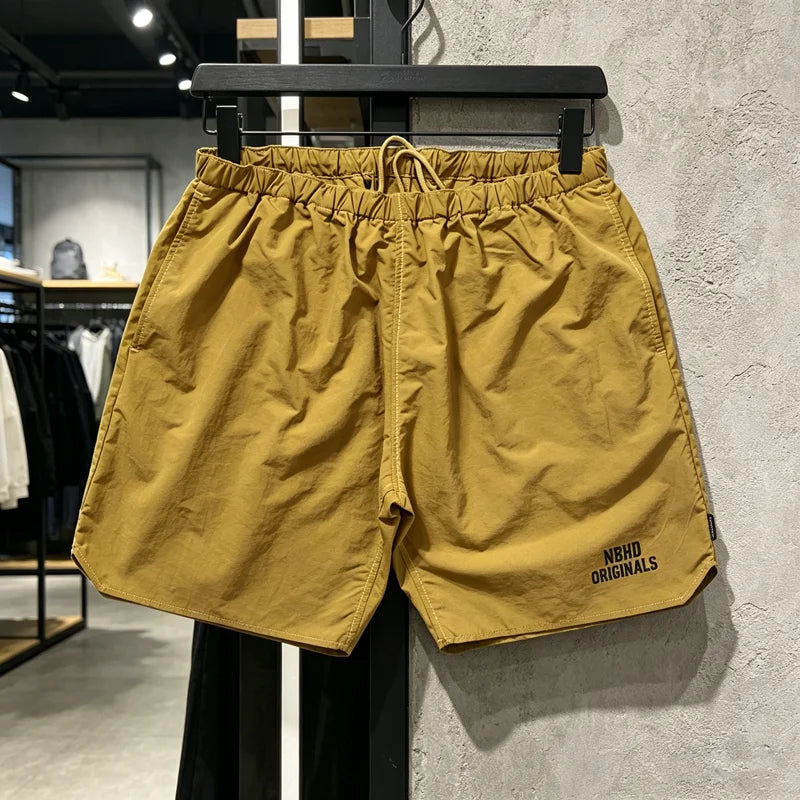 Quick Dry NBHD V-shape Shorts Zipper Pockets Shortpants Japan Men Women Thin Fabric Loose Drawstring Short Pants Breeches