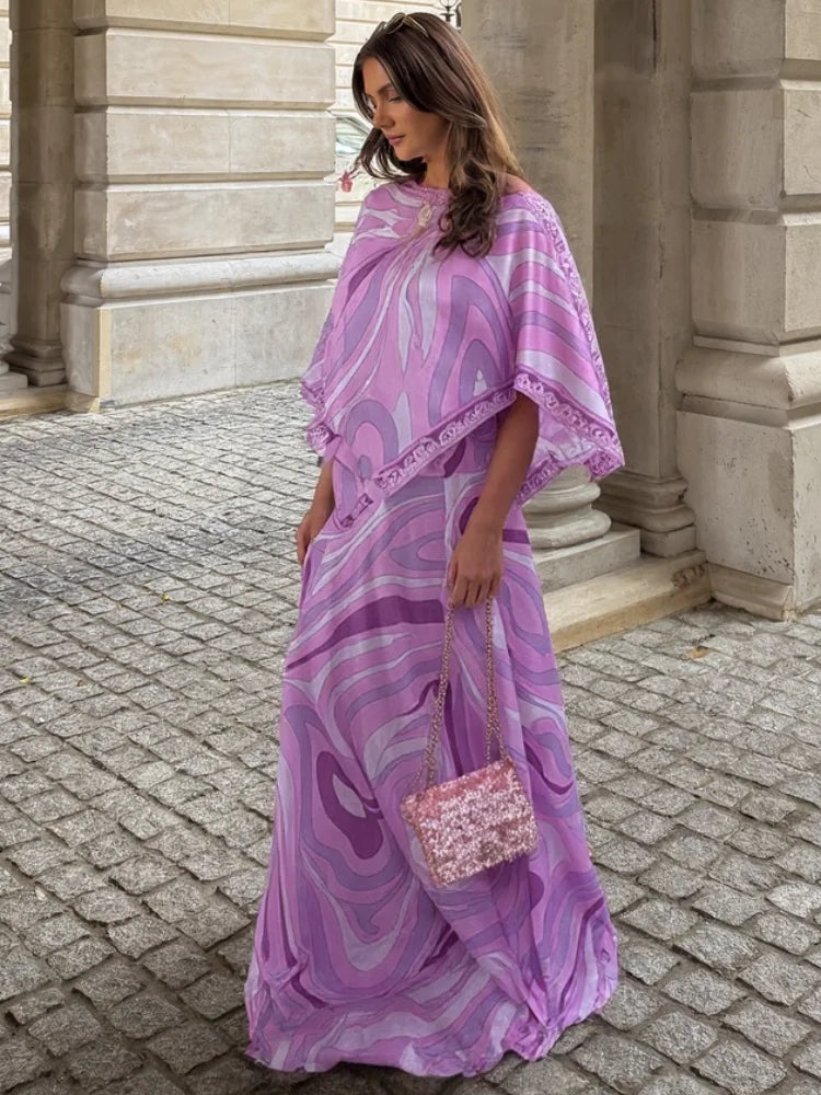 Bohemian Printed Shirt Skirt Suits Women Vintage Irregular Long Sleeve Top Female Sets High Waisted Long Skirt Ladies Outfits