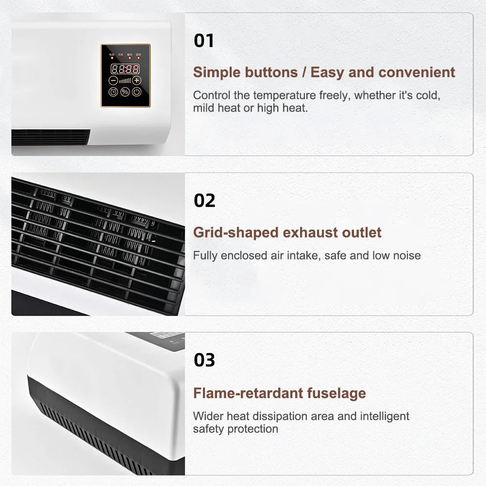 2 in 1 Portable Air Conditioner Heater Wall Mounted Ductless Cooling Heating Fan No Outdoor Unit Mini AC for Home Room RV