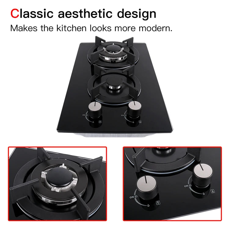 Premium Quality 2-Burner Built-in Gas Hob | Thick Tempered Glass Gas Cooktop | LPG NG Gas Stove Elegant Design