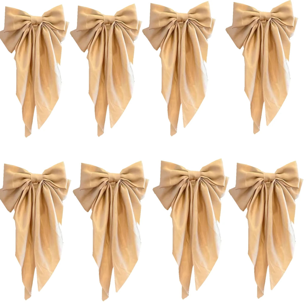 8 Ladies Satin Large White pink Red Blue Black Ribbon bow Oversized bow Long tail hair clip spring clip ponytail Hair accessorie