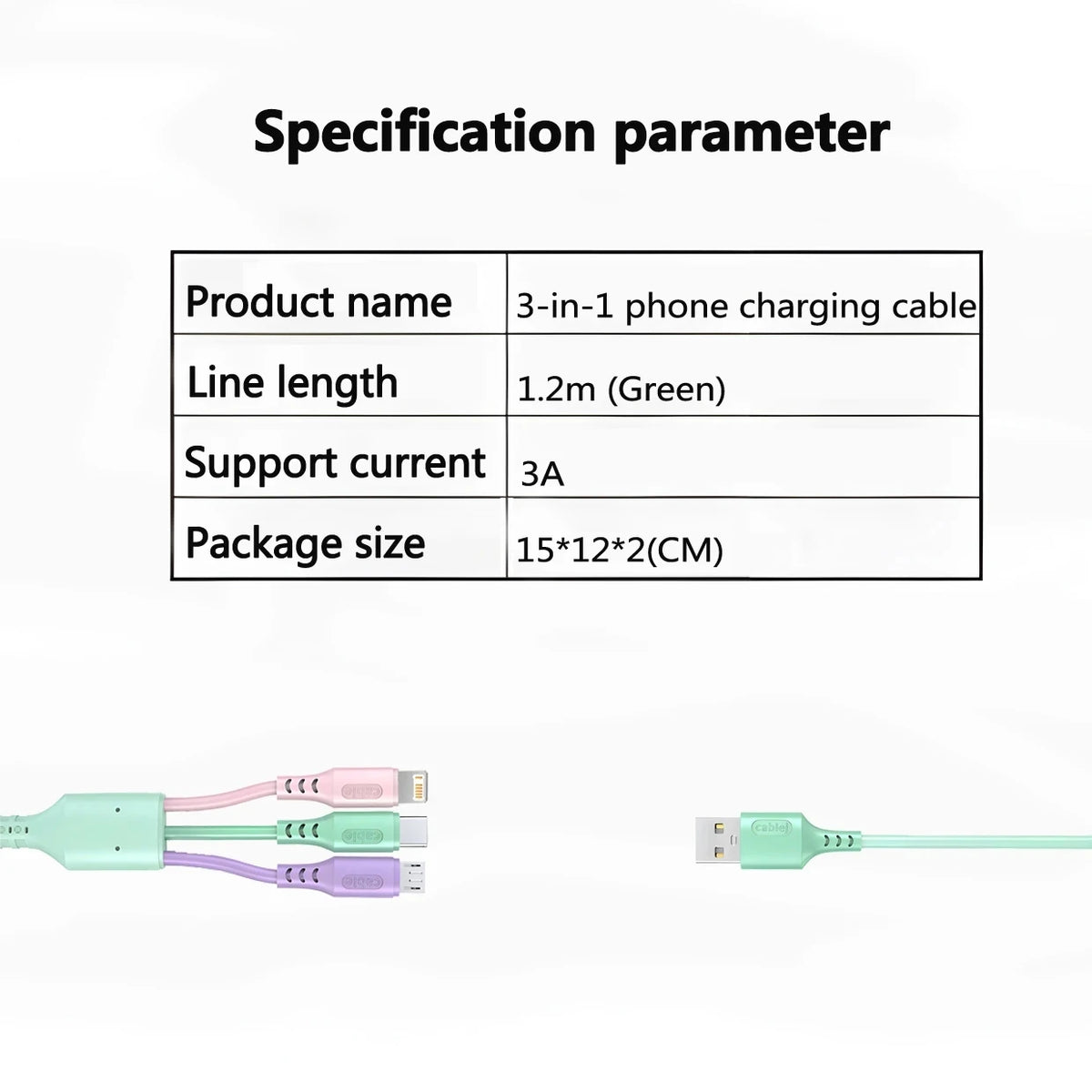 3 In 1 Fast Charging Cable For iPhone15 14 13 12 11 X Pro Max USB Type-C Phone Charger USBC Data Cable