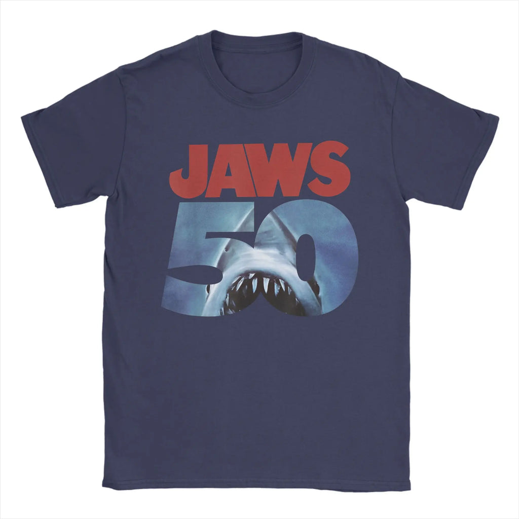 Jaws 50th Anniversary Logo Movie Graphic T Shirt Men Cotton Creative T-Shirt Round Neck  Tee Shirt Short Sleeve Tops New Arrival