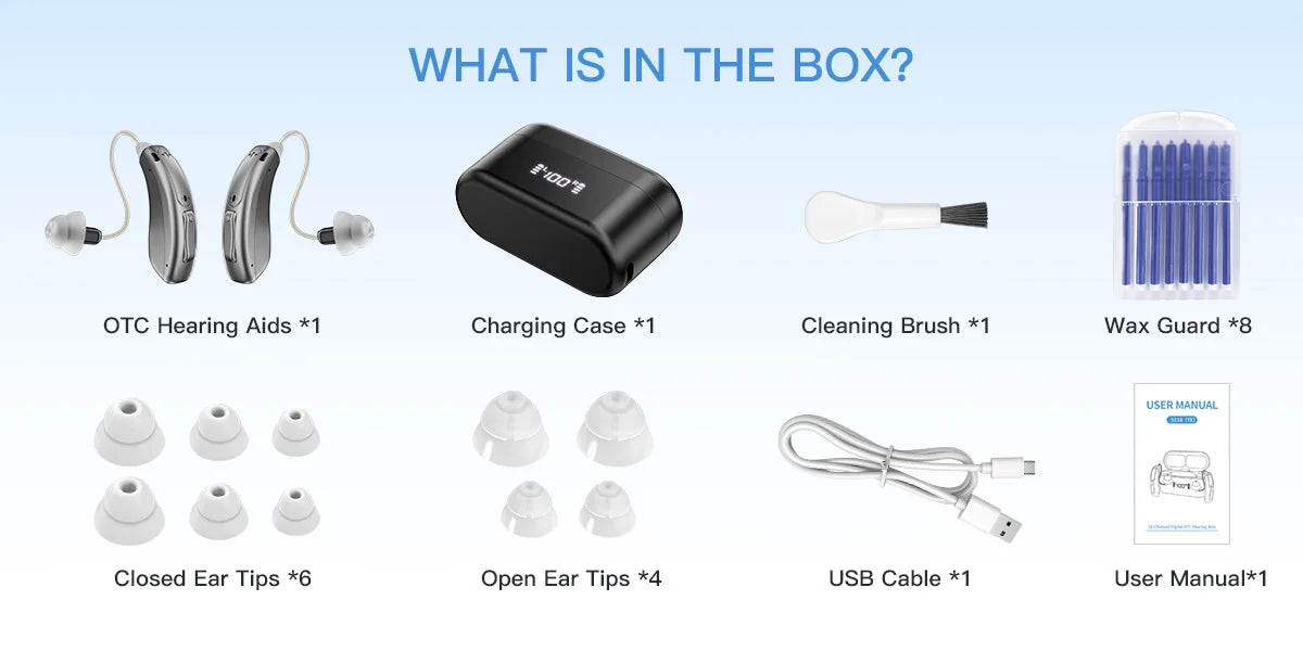 Banglijian OTC Hearing Aid, Bluetooth & App, Large Charging Case, Smart Noise Cancelling for Seniors & Hearing Impaired