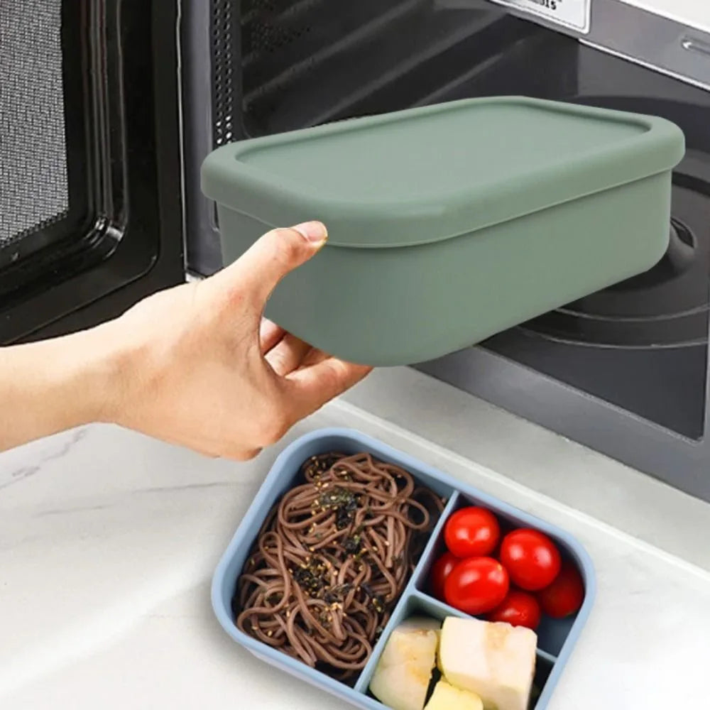 Durable 3 Compartments Silicone Lunch Box Microwavable Rectangular Lunch Container Heat Resistant Picnic box Office