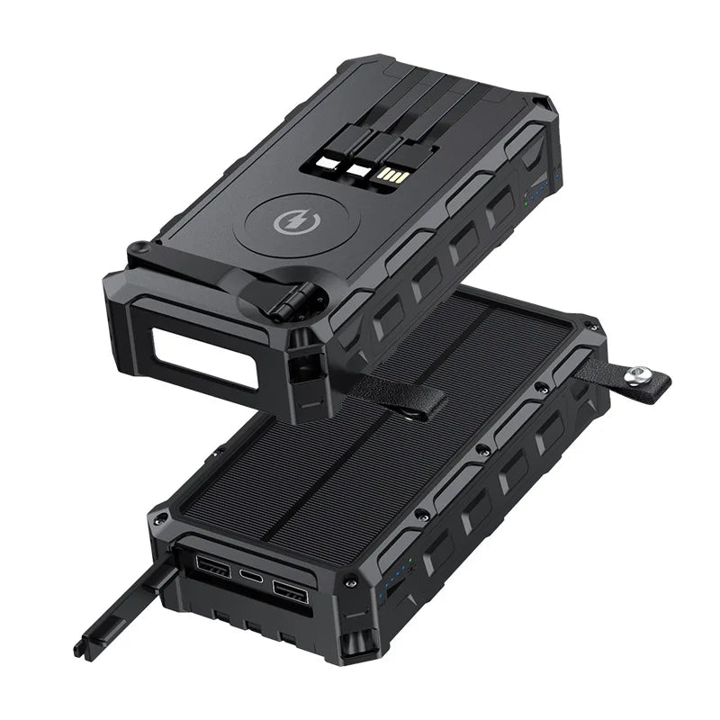 Portable Hand Crank Solar Power Bank With Light 20000mAh Large Capacity Fast Charging Mobile Power Supply Charger Station