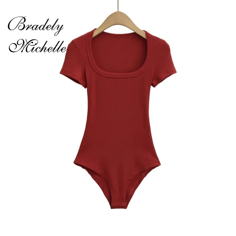 Slim Short Sleeve Women's Sexy Clothing Retro Jumpsuit Pullover Bodysuit Top Sexy Bodysuit