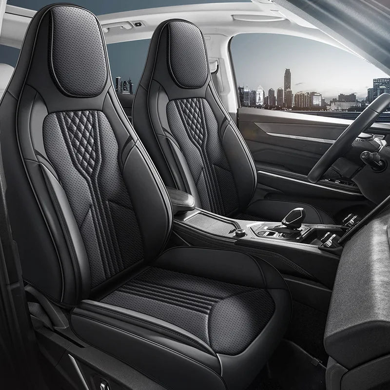 Universal Sporty Seat Luxury Car Seat Full Cover Perforated Breathable Leather Sedan SUV. Cushion Car Seat Full Cover Protection