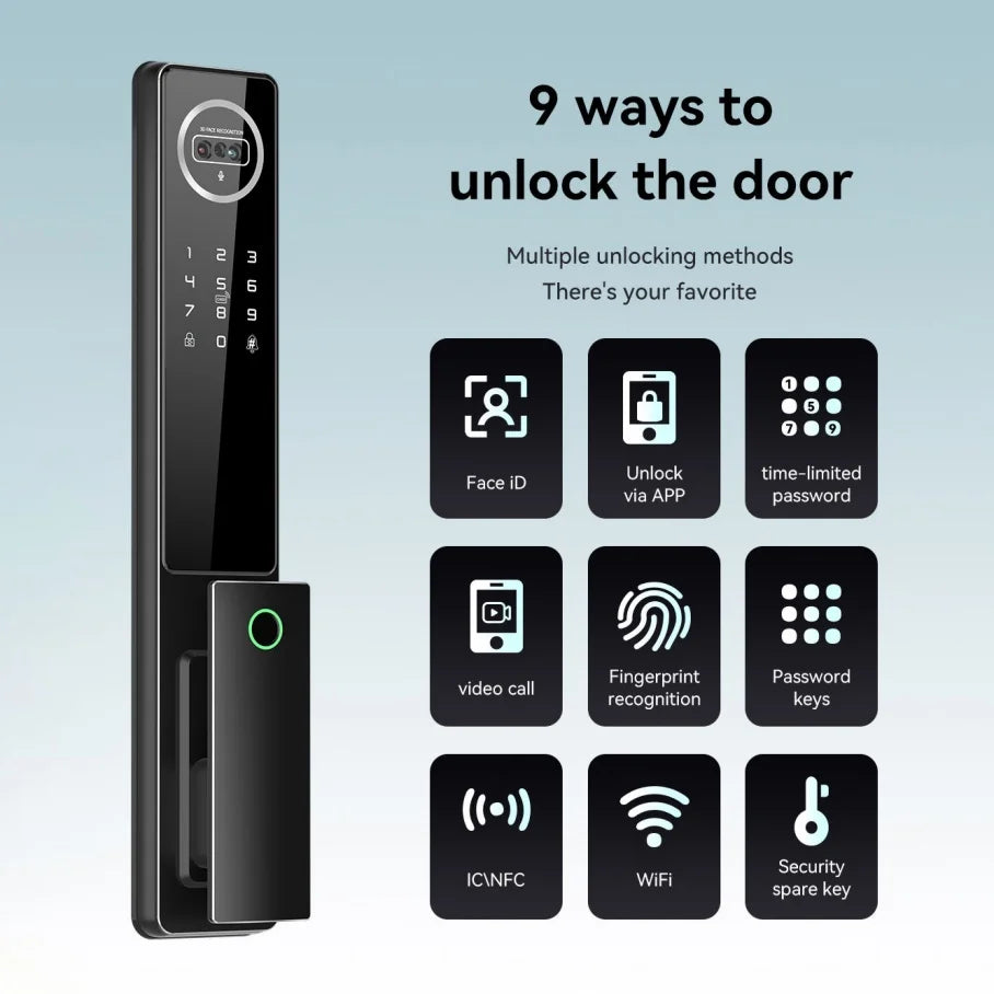 Glomarket Tuya Wifi App Unlock Digital Door Lock 3D Face Fingerprint Recognition Smart Video Intercom Aluminum Door Cloud