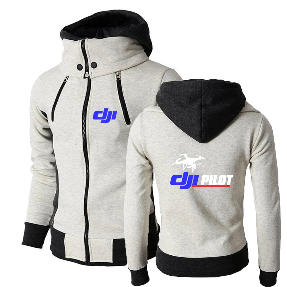 2025 Spring And Autumn Man's Handsome Versatile Hooded Coat Dji Drone Pilot Logo Print Leisure Fashion Zipper Coat Slim Jacket