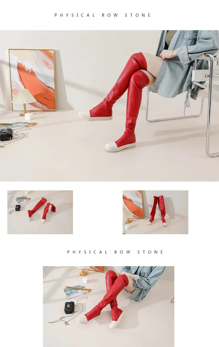 Women's Over-the-knee Boots Sexy  Women Stretch Tight Boots Flat Thick Bottom  Autumn Winter Black Women's Thigh High Boots