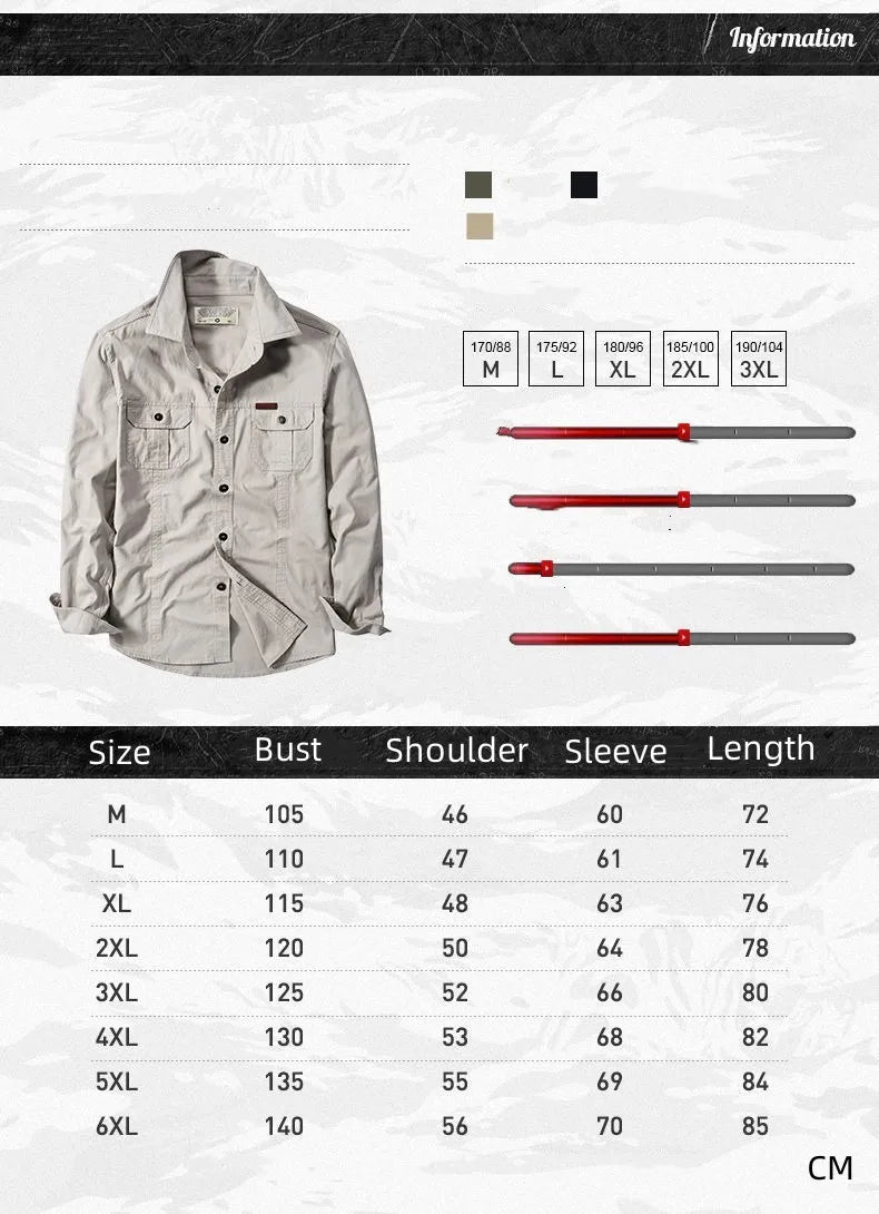Spring Long Sleeve Cotton Shirt Men's Autumn Army Tactical Shirts Camisetas Hombre Chemise Homme Plus Size 6XL