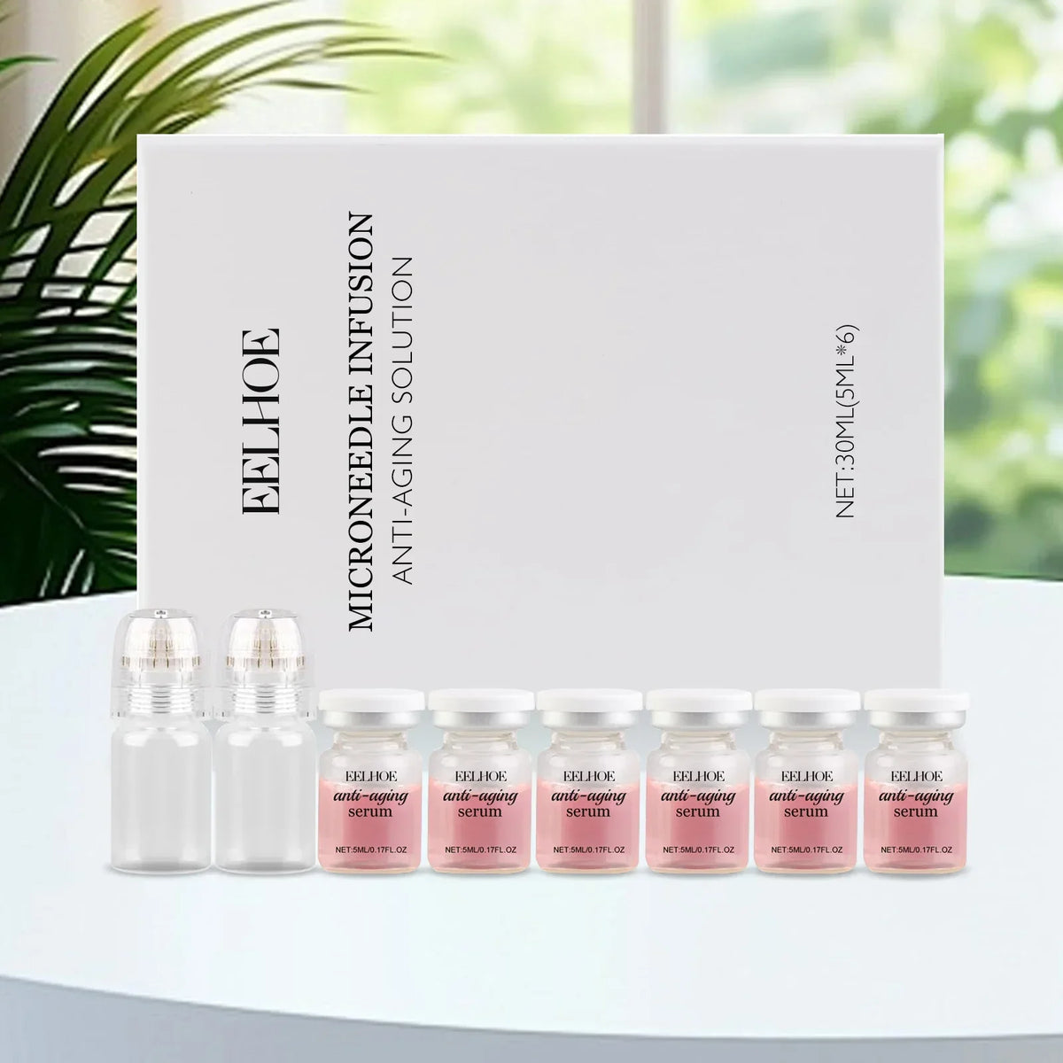 NEW  2 Tools + 6 Bottles Korean Moisturizing Renewal Set, Smooth Skin Feeling Lines Daily Skin Care Essence 0.3mm Microneedle
