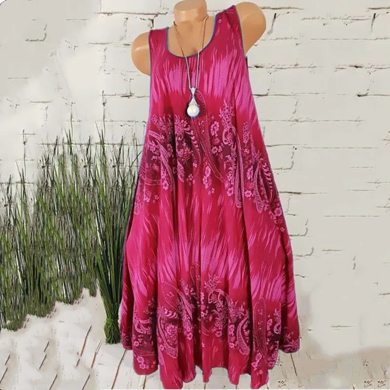 Women Dresses 2026 Summer fashion floral digital printed sleeveless mid calf dresses women's clothing vestidoes