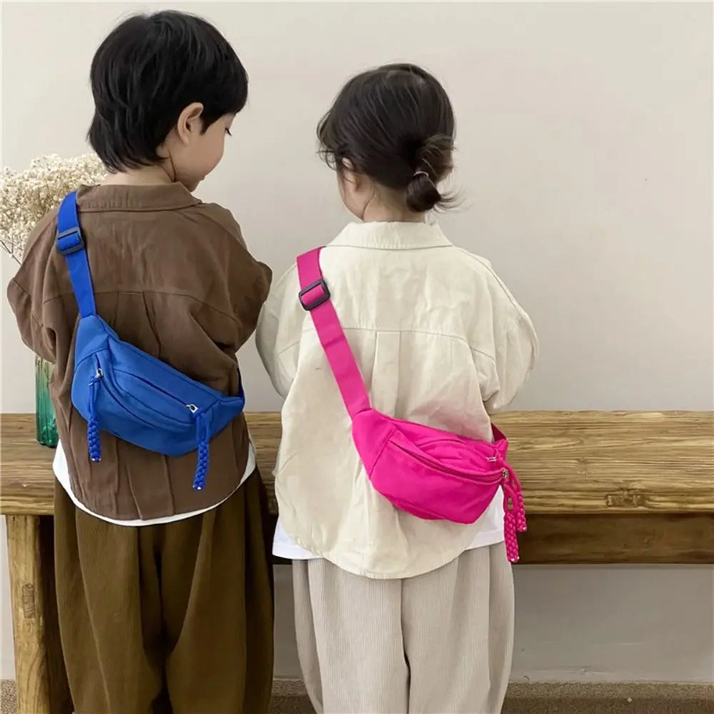 Fashion Canvas Children Bag Solid Color Large Capacity Crossbody Bag Zipper Water Proof Shoulder Bag