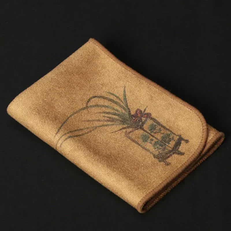 Zen Tea Towel Set: Hand-Painted Thick Linen Cotton Absorbent Cloth for Teapot, Table & Instrument Care (Erhu, Violin, Guzheng)