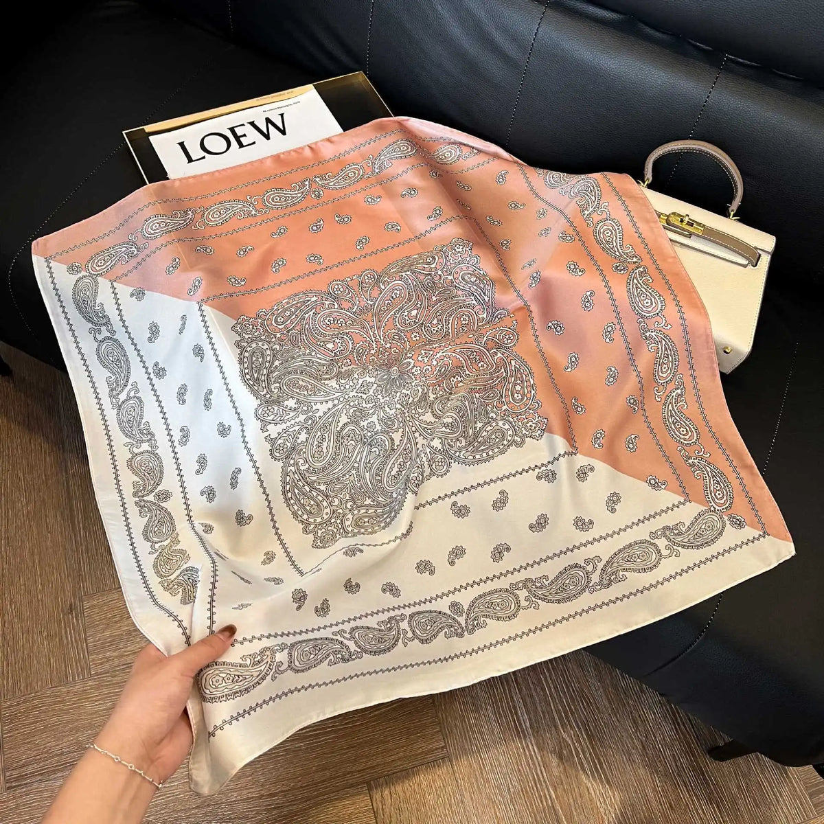 Luxury Brand Paisley Houndstooth Printed Square Scarf Soft Satin Thin Smooth Neck Scarf Sunscreen Headscarf For Women Head Wrap