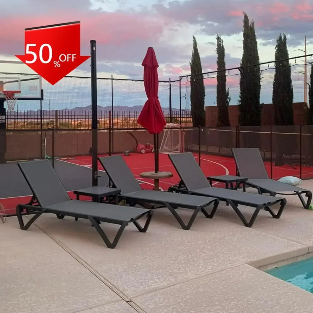 BestsellerBestseller[XMSJ]Aluminum Patio Chaise Lounge with Side Table, 5 Position Adjustable Backrest and Wheels, All Weather O
