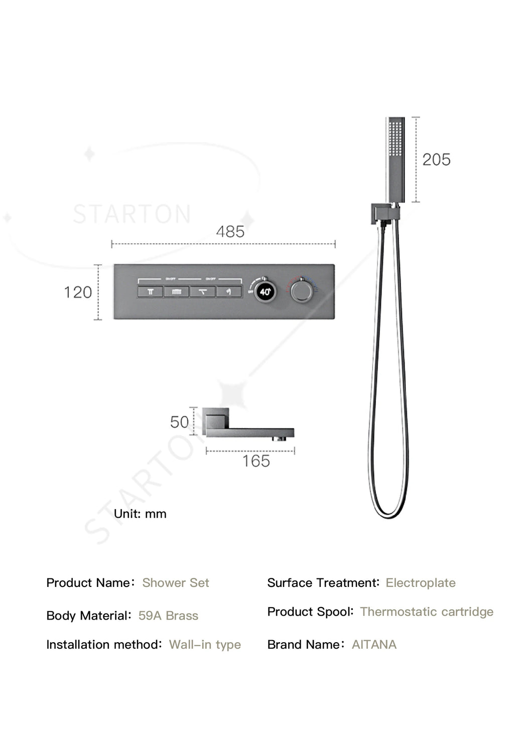 Luxury Black Brass Shower System, Wall Mounted Led Digital Display, Cold Hot Dual Control, Four Function Ceiling Shower Tap