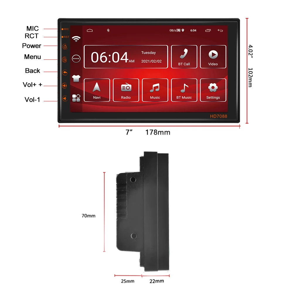 Podofo Android 12 Car Radio Androidauto Carplay 2 Din GPS Car Audio 7"/9"/10" WIFI BT Automotive Multimedia Player For VW Ford