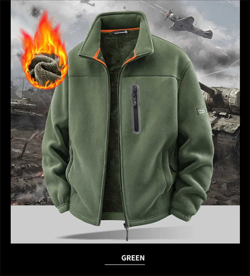 Solid Men's Fleece-Lined Bomber Jacket New Arrival Winter Windproof Stand-Collar Zip-Up Thicken Warm Plush Coat Fashion Clothing