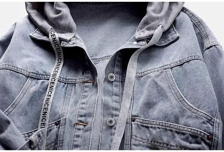Denim Jacket Schoolgirl Korean Version Loose Short Jacket Long-sleeved Hooded Jacket Multi-pocket Versatile Top Autumnand Winter