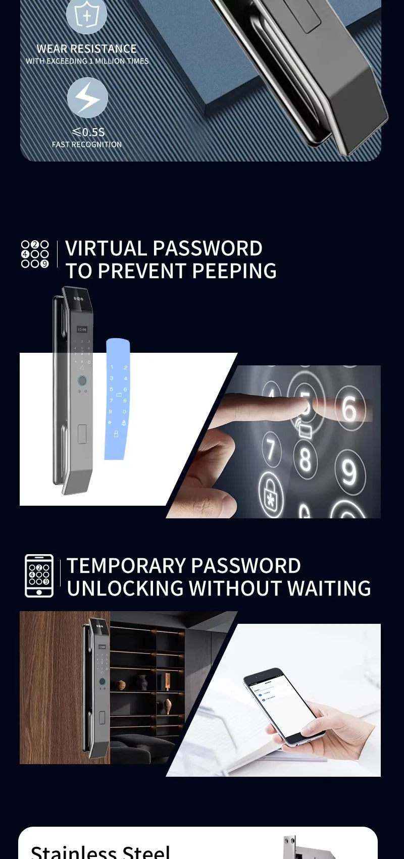 3D Face Recognition Palm Vein Recognition Tuya Automatic Lock With Camera Biometric Fingerprint Password Security Digital Lock