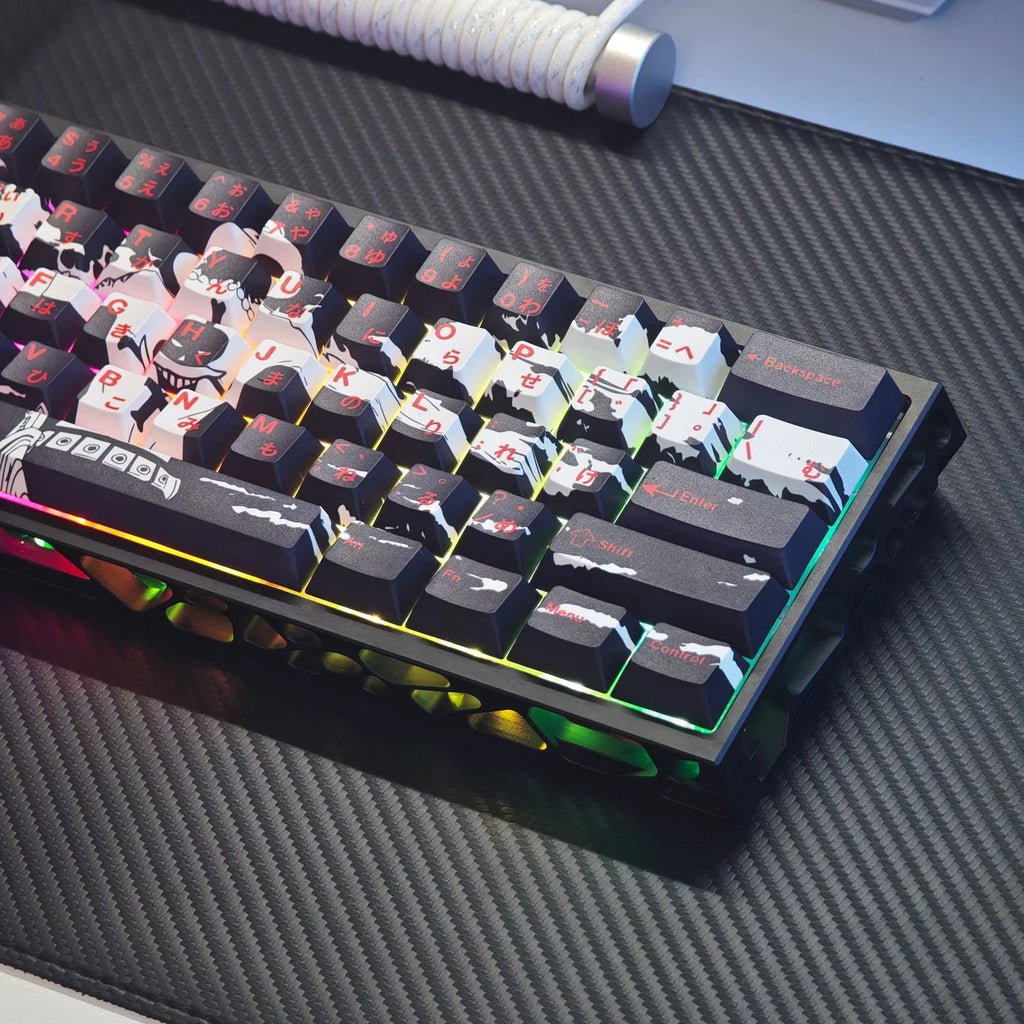 73 Keys Ace Keycaps Anime Key Cap Set Cherry PBT Engraved Side Light Transmission 74 Keys for Mechanical Keyboard 61/65/68