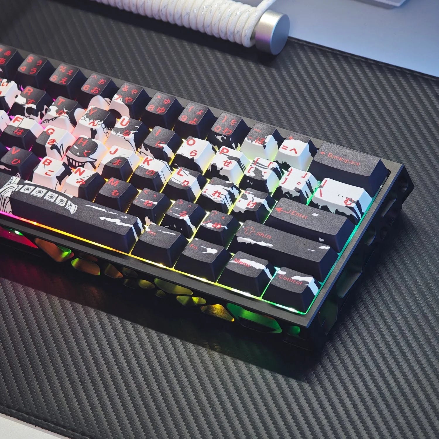 73 Keys Ace Keycaps Anime Key Cap Set Cherry PBT Engraved Side Light Transmission 74 Keys for Mechanical Keyboard 61/65/68