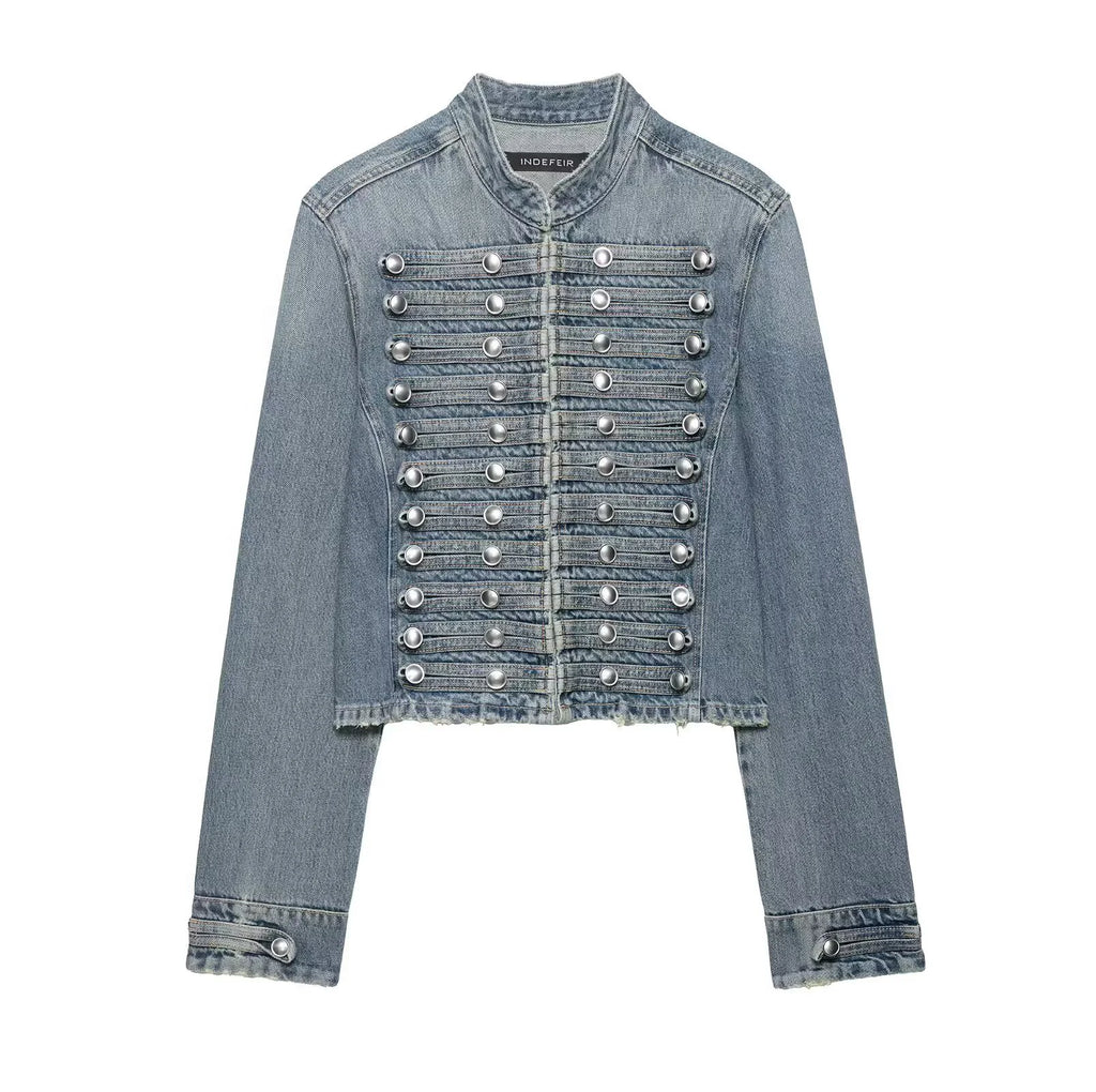 European and American style 2026 summer new women's clothing design sense close fitting denim jacket low waist shorts set