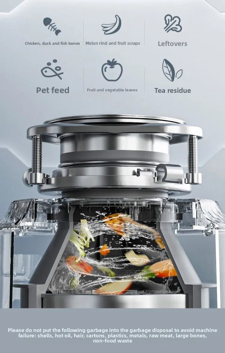 Garbage disposer, smart kitchen waste grinder, quiet grinding, German technology, high power. Food Waste Disposers
