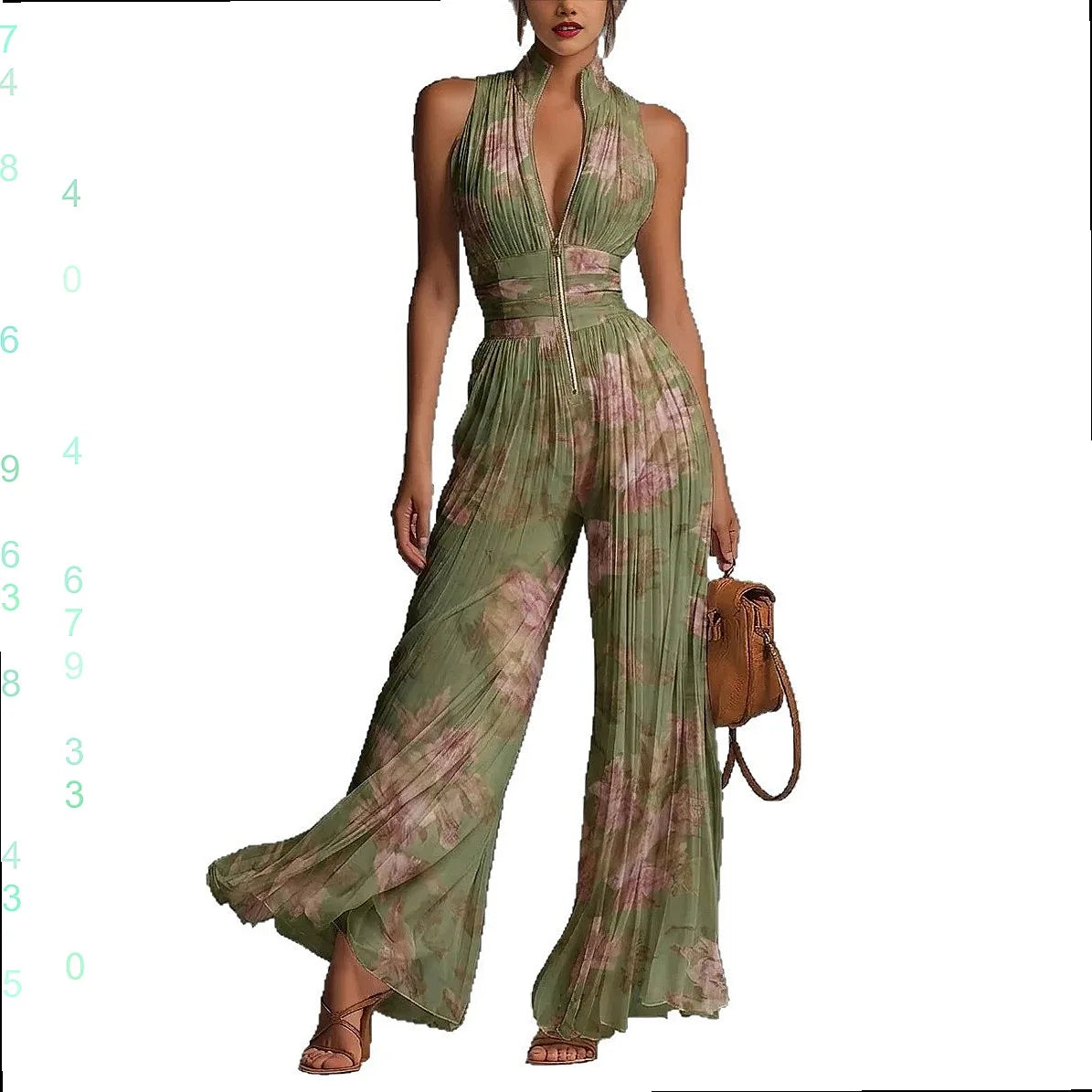 Sexy Sleeveless Jumpsuit Printed Mesh Split Irregular Hem Bodysuit Overall Pants Jumpsuits Spring Summer