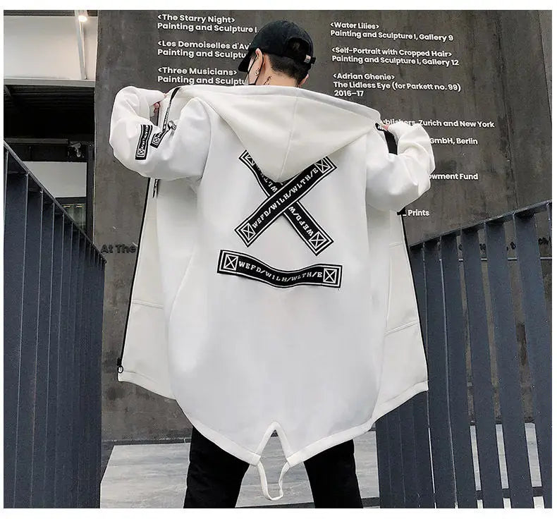 2025 Mens Hooded Trench Coat Mid Long Windproof Jacket Outerwear Autumn Winter New Fashion Windbreaker Coat Parka Male