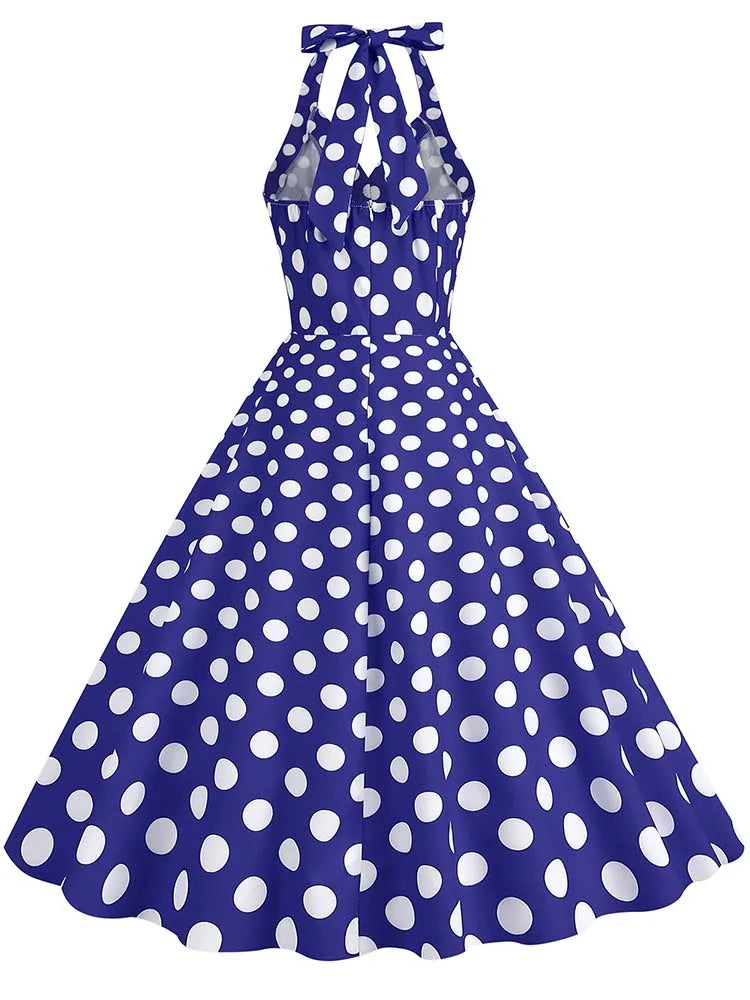 Sexy Retro Polka Dot Halter Dress Women Audrey Hepburn 50s 60s Vintage Gothic Pin Up Rockabilly Clothing