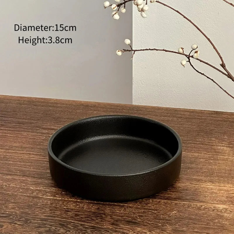 Black White Matte Ceramic Deep Plate Soup Bowl Plates Salad Plate Vintage Round Fruit Plates Western Steak Main Course Plate