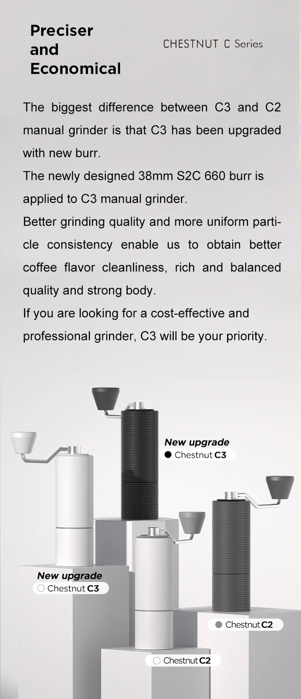 TIMEMORE Chestnut C2 C3 Manual Coffee Grinder S2C Burr Inside High Quality Portable Hand Grinder with Dual Bearing Positioning