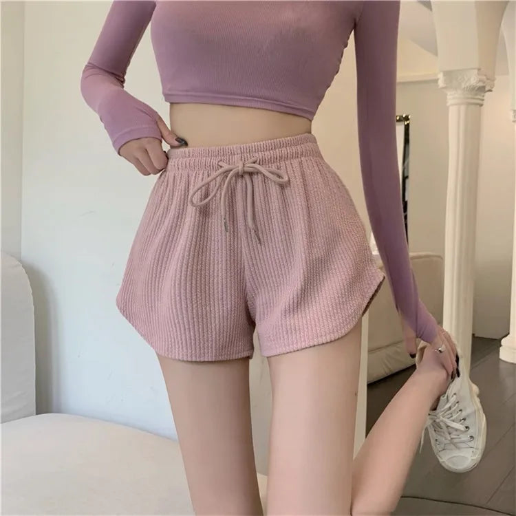 New Summer Waffle Shorts for Women, High Waist Plus Size Loose Casual Pants, Internet Famous Sports Fitness Shorts