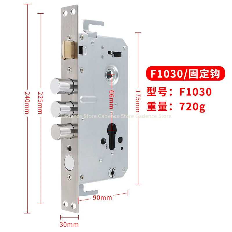24x240 6068 Security Door Lock Body 304 Stainless Steel Internal Gear Structure Anti Stuck For Smart Fingerprint Lock