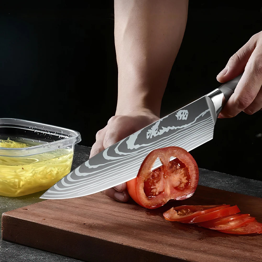 8PCS Utility Kitchen Knifes Resin Handle Carbon Steel Chef Knives Meat Cleaver Fruit Vegetable Slicing  Knife Cooking Tool