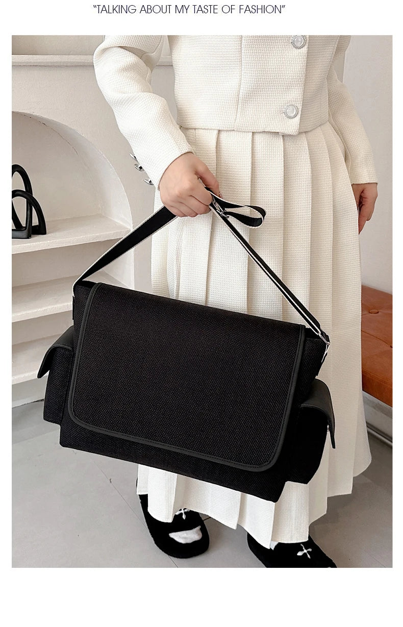 New Women's Large Capacity Canvas Shoulder Bag Casual Tote Handbag Trendy Messenger Bag for Everyday Use
