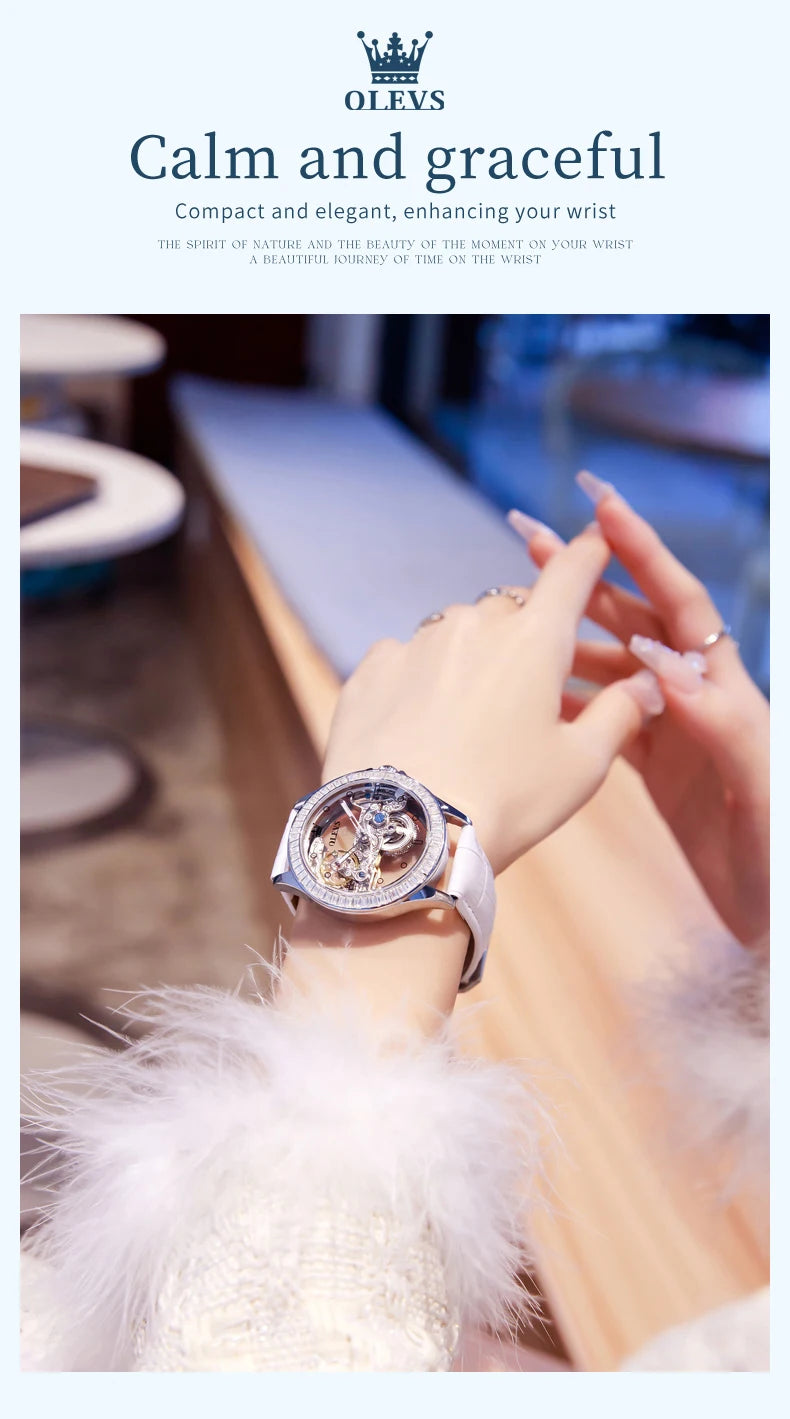 OLEVS Couple Watches Original Fully Transparent Skeleton Automatic Mechanical Watches For Men Women Lover's Gift Luxury Watches