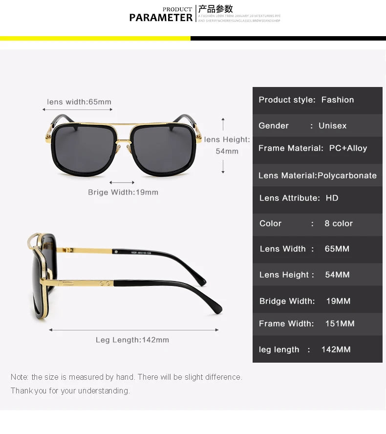 New Fashion Big Frame Sunglasses Men Square Metal Sun Glasses Women Retro Sun Glasses Vintage High Quality