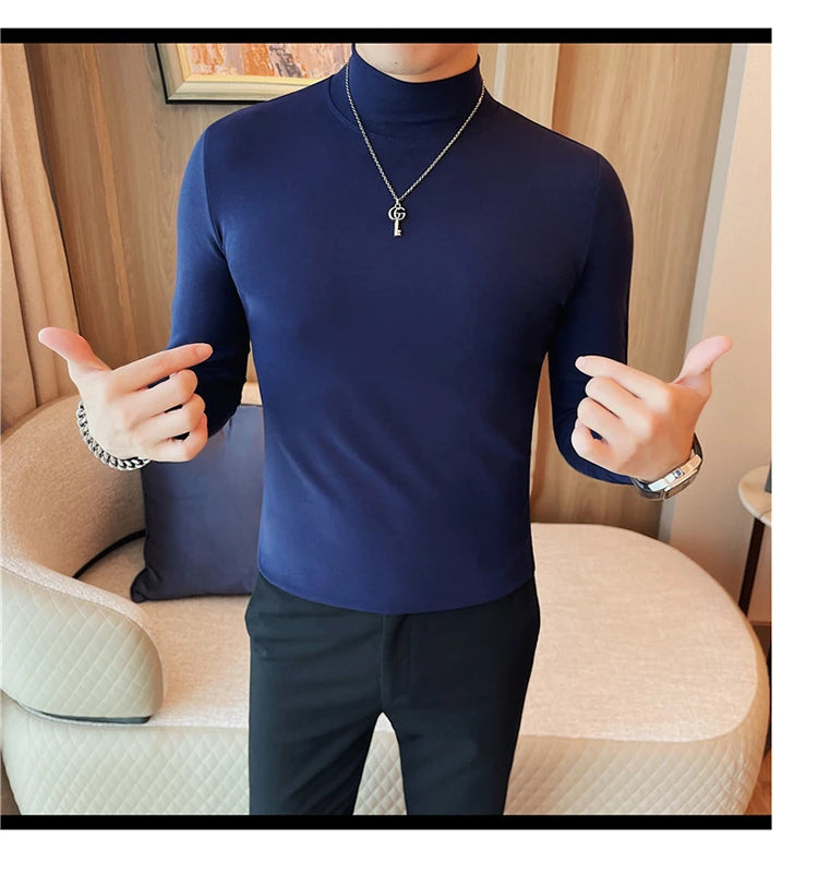 Men's T Shirts Autumn Winter New Turtleneck Long Sleeve T-Shirts For Men Clothing 2025 Slim Fit Casual Basic Tee Shirt Homme 5XL
