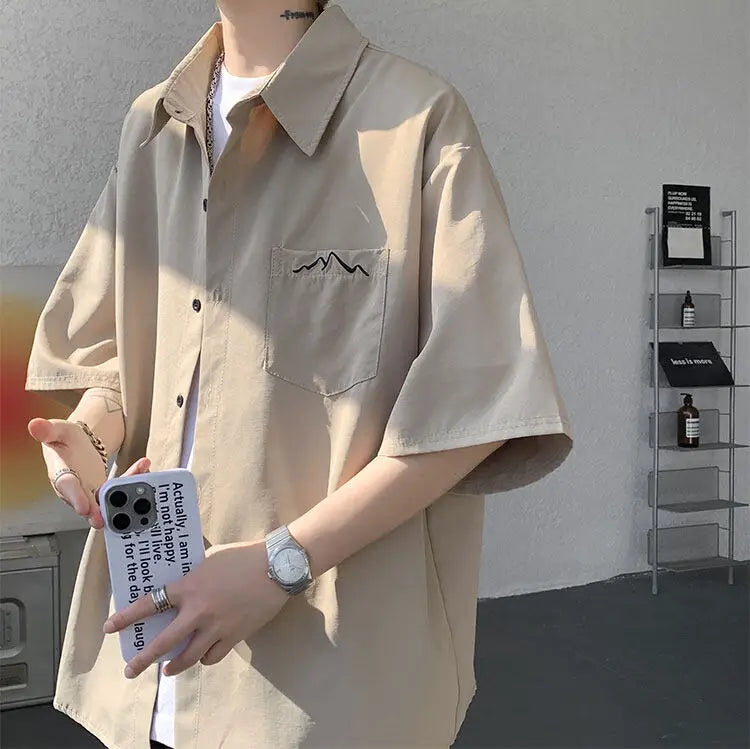 LEGIBLE Spring Summer Solid Shirts Men Casual Oversized Three Quarter Shirts Male Loose Fit Shirt for Man