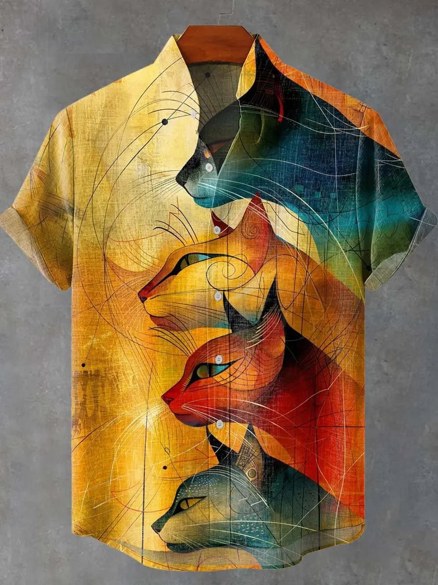 2025 Party Short Sleeve Shirt Road Animal Pattern Printed Short Sleeve Button Shirt Summer Fashion Casual Style