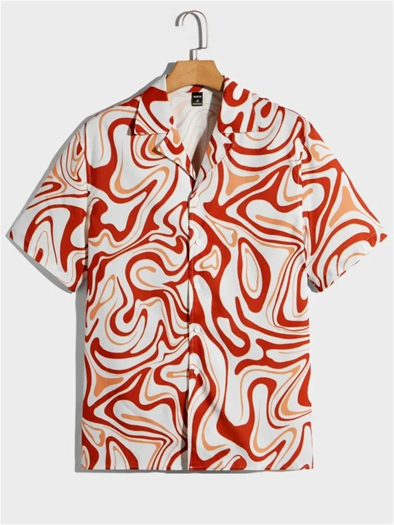 Men's Abstract Art Cuba Collar Shirts Hawaiian Loose Breathable Beach Wear Men's Outdoor Street Fashion Shirt Summer Men's Top