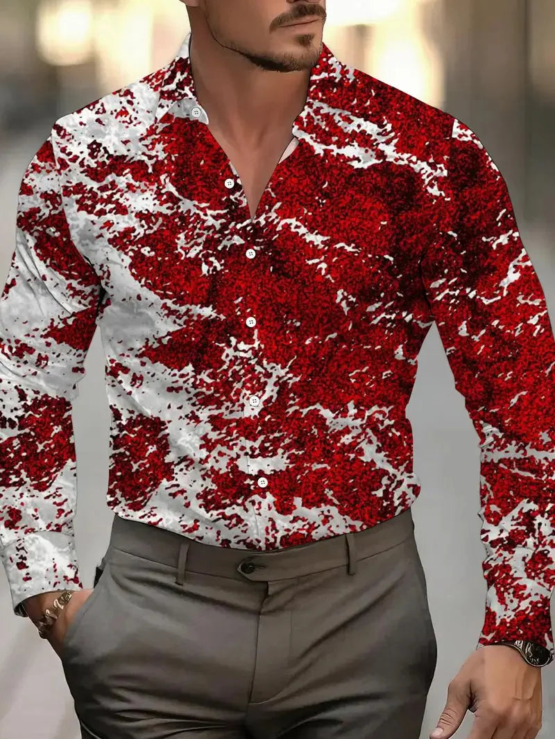 Hawaiian Men's Long Sleeve Shirt Folding Shirt Striped Pattern Digital Flower Print Fashion Casual Party Street