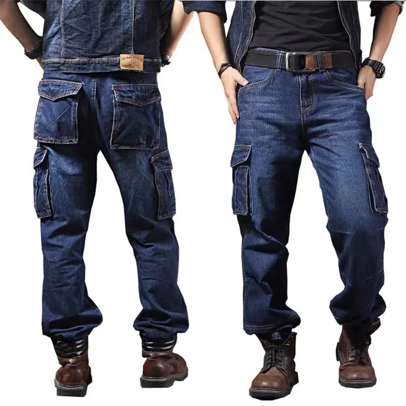 MORUANCLE Men's Casual Cargo Jeans Pants With Multi Pockets Workwear Tactical Denim Trouers Outdoor Climbing Stretch