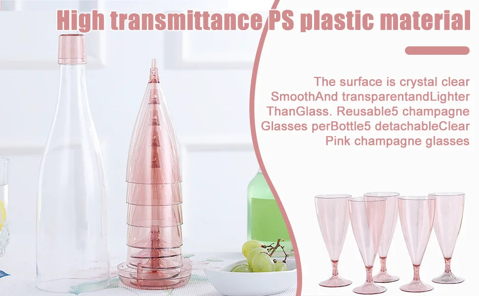 Foldable Plastic Champagne Wine Glasses Set Reusable Wine Glasses with Storage Bottle Suitable for Outdoor Camping Travel